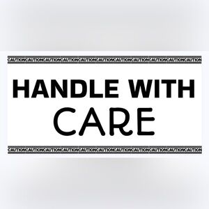 30 STICKERS - 2” x 1” - HANDLE WITH CARE